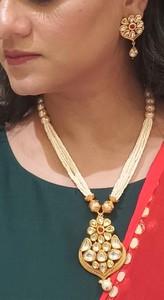 Indian Traditional Jewellery Ethnic Floral Faux Pearl Beaded Kundan Collar Necklace <b>Bridal</b> Wedding <b>Drop</b> <b>Earring</b> For Women, White - Product Image 2