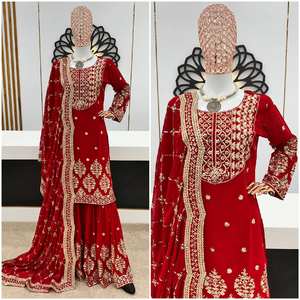 Conjunto de Kurta, Pantalón y Dupatta de Georgette Sintética para Fiesta, Vestido Tradicional Completamente Cosido con Bordado y Lentejuelas - Product Image 2