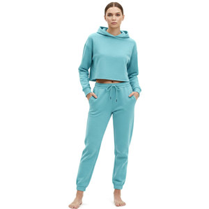 Conjunto de Sudadera Corta y Pantalones Deportivos de Alta Calidad, Personalizado, 100% Algodón, Felpa, Dos Piezas, Chándal para Mujer Adulta - Product Image 4