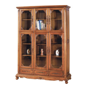Romantic Carved French Style <b>Teak</b> Modern <b>Bookcase</b> with 6 Doors and 3 Drawers for Study Room and Office - Product Image 1