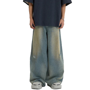 Nuevos pantalones vaqueros holgados de alta calidad más vendidos para hombres y pantalones vaqueros rectos de pierna ancha con lavado sucio de talla grande sueltos desgastados - Product Image 4