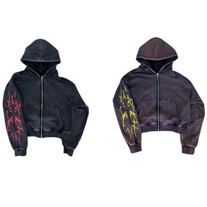 Sudaderas con capucha con cremallera de lavado ácido personalizadas 100% algodón invierno bordado de alta calidad manga completa de gran tamaño negro - Product Image 5