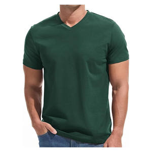 T-shirt homme en coton/élasthanne tricoté à col en V, manches courtes, impression par transfert thermique avec logo personnalisé, respirant et écologique - Product Image 3