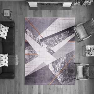 Tapis lavable rayé gris bohème Netline Home Depot NL1005 Design Textile de maison Produit de machine - Product Image 2