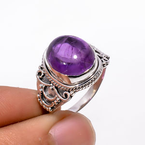 Bague statement en argent sterling 925 pur, améthyste violette naturelle ovale cabochon, faite à la main, pour femme, petite amie, unisexe, cadeau de Noël - Product Image 4