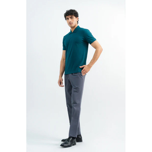Polo de Manga Corta para Hombre, Color Sólido, Estilo Casual, Corte Regular, Tejido de Algodón, Transpirable, Verde - Product Image 3