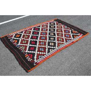Vintage Turkish <b>Rug</b> Traditional Black Brown 4.7 X 6.9ft <b>Boho</b> Patchwork Design Handmade Wool Latex for Teen Bedside Rectangle - Product Image 3