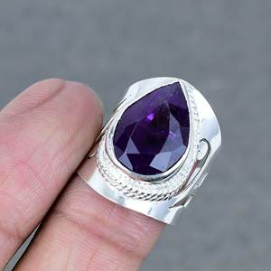 Meilleure qualité 925 argent plaqué laiton naturel coupe améthyste poire lunette bague de réglage à la main bijoux à la mode femmes - Product Image 3