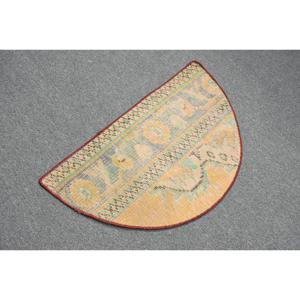 Vintage Turkish Rug 2.5x1.5 ft (75x45 cm), <b>Yellow</b> Blue Abstract Rug - Product Image 4