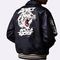 Blouson Bomber Vintage Homme Personnalisé OEM Col Montant Manches en Cuir de Vachette Broderie Chenille Patch Baseball Lettrage Varsity