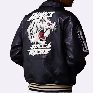 Blouson bombardier vintage personnalisé OEM pour hommes, col montant, cuir de vachette, manches en chenille, patch de broderie, université Letterman de baseball - Product Image 6