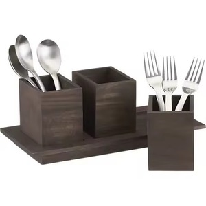 premium wooden flatware storage with natural wood finished for stylishly storing craft supplies and office stationery - Product Image 1