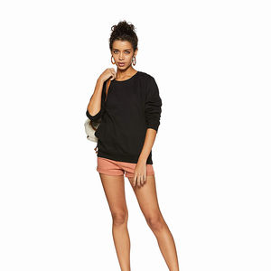 New 2026 Women <b>Black</b> <b>Fleece</b> Sweatshirt with Patchwork Pockets Customized Wholesale Winter Round Neck Eco-Friendly Long Sleeves - Product Image 6