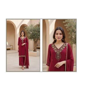 Conjunto de Kurti y Palazzo de Georgette con Trabajo Pesado a Mano, Atuendo Festivo para Mujeres, para Bodas, Oficina y Uso Diario - Product Image 6