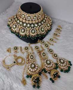 Conjunto de collar de joyería nupcial completo antiguo de diseñador tradicional indio y de moda con Maang <span class=keywords><strong>Tikka</strong></span> para niñas y mujeres - Product Image 1