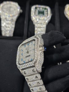 Montre de luxe pour homme, style hip-hop, sertie de moissanite VVS, cadran à chiffres romains, testeur de diamant, mécanique, vente en gros disponible - Product Image 5