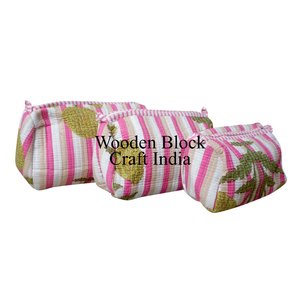 Set of 3 Handstitched Cotton <b>Quilted</b> Pouches Traditionally Crafted, Custom Logo Printed <b>Quilted</b> Pouch Made from Eco Cotton - Product Image 3