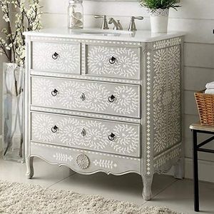 MEUBLES EN INSTALLATION D'OS TRADITION ARTISANAT tradition personnalisée et florale Table de chevet Armoire Incrustation d'os Salon de l'Inde - Product Image 1