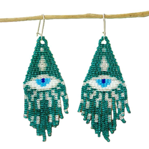 Proveedor de pendientes colgantes de cuentas de semillas EYES, pendientes largos de cuentas de semillas con logotipo personalizado, pendientes colgantes bordados con cuentas estilo bohemio al por mayor de fábrica - Product Image 1