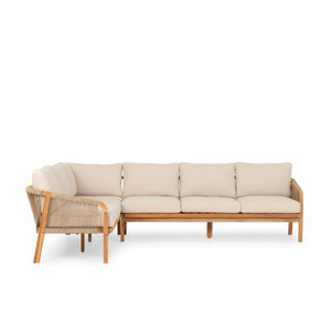 Sofas modulaires sectionnels de jardin en teck d'extérieur en forme de L avec corde - Product Image 1