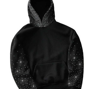 Sweat à capuche zippé tendance personnalisé avec strass scintillants, style streetwear décontracté 100 % coton, épaules tombantes, unisexe - Product Image 3