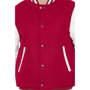 Veste universitaire en cachemire 100% et manches en cuir de vache véritable, rouge rose et blanc - Product Image 6