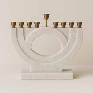 Menorá Clásica con Aspecto de Mármol en Oferta, Estilo de Brazo Curvo, Judaica Decorativa, Portavelas de Janucá, Iluminación Festiva Premium para el Hogar - Product Image 3