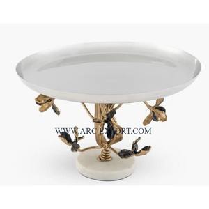 Feuille Designer Poignée Forme Ronde 2 Niveaux En Aluminium Plaqué Or Serveur De Gâteau Ware Stand Classique Nouvelle Arrivée Événements Table Gâteau Stand - Product Image 5