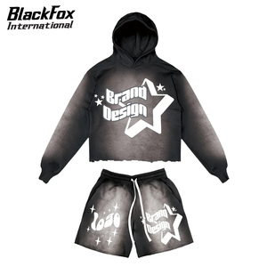 Buen vendedor Oem Service Men Clothing New Arrival Cropeed Hoodies y Jogger Set Acid Wash Sweatsuit para hombres - Product Image 5