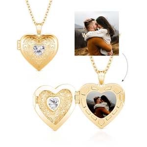Jeulia Vintage Personalized Heart Photo <b>Locket</b> Necklace with Birthstone Charm - Product Image 1