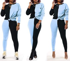 Vente chaude femmes 2 pièces tenues couleur bloc à manches longues sweat et pantalons longs survêtement Jogging costumes survêtement - Product Image 5