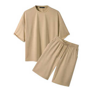 Conjunto deportivo de dos piezas para hombre, camisa y pantalones cortos de manga corta con cuello redondo, ajuste de verano para hombre - Product Image 5