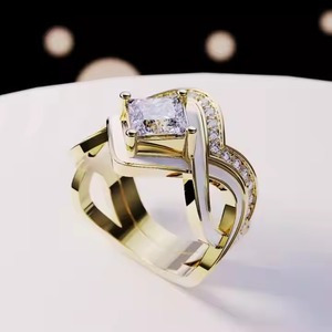 Snow Wave Diamond 18K Gold Vermeil Ring Set Anillos minimalistas de oro Vermeil para mujeres Lab Grown Diamond anillo de compromiso para ella - Product Image 1