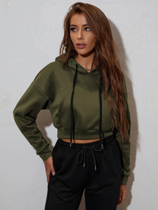 Custom Manufacturers Sell Women's Slim-Fit Hoodies Sweatshirts Long Sleeves Crop Top Hoodie with Embossed Printing Made Fleece - Product Image 4