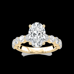 Bague de fiançailles en diamant de laboratoire taille ovale 2,40 CTW avec pierres latérales rondes certifiées IGI, or massif 14 carats, bague de mariée de luxe - Product Image 1