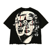 T-shirt court vintage pour homme 100% coton, coupe oversize à épaules tombantes, style boxy, tissu tricoté épais 260 grammes, devant