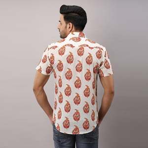 Men's Casual White Cotton <b>Shirt</b> with Ethnic Motifs Floral Dot Pattern Breathable Poplin Fabric Beach Wear Size 5XL ODM Supply - Product Image 5