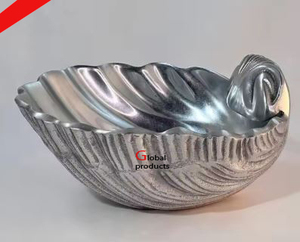 Cuenco para servir comida con acabado de plata de acero inoxidable de metal de alto estándar con diseño de hoja para restaurante y bar de hotel - Product Image 3