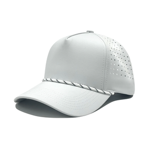 Custom Sporty 5-Panel <b>Waterproof</b> Golf <b>Hat</b> with Laser Cut Design 100% Polyester Adjustable Unisex Headwear - Product Image 1