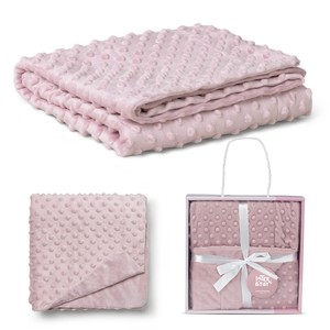 Couverture matelassée en polaire corail rose foncé 80 x 110 cm, motif à pois, tissu polaire - Product Image 1