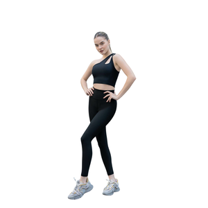 Ensemble de yoga respirant pour femmes, couleur unie, col en V, dos croisé, taille haute, 2 pièces, spandex/nylon, sport, fitness, course à pied, nu - Product Image 4