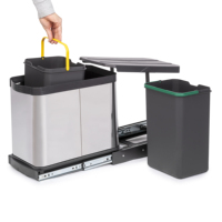 Contenedor de Basura de Acero Inoxidable Emuca, Mueble de Cocina con Montaje Inferior, Función de Extracción Manual/Automática, Modelo España