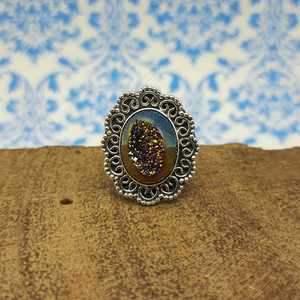 Chunky 925 Sterling Silver Titane Druze Multi Gemstone Ring Handmade Fantaisie Silver Jewelry Parties Anniversaires Moissanite - Product Image 1