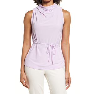 Top in maglia da donna senza maniche con collo ad anello e laccio in vita, colore viola, taglia media - Product Image 4