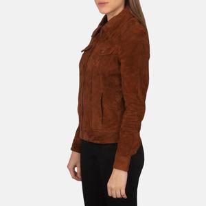Veste de camionneur en daim brun vintage de qualité supérieure pour femmes avec fermeture éclair facile à porter avec une sensation de tissu doux par Bearfit - Product Image 1
