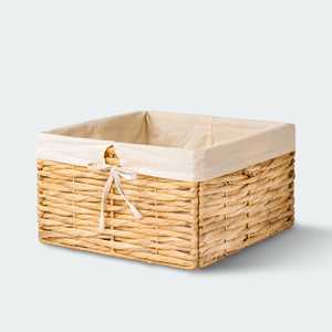 ตะกร้าสานทรงสี่เหลี่ยมแบบดั้งเดิม ทำจากผักตบชวา สีน้ำตาลอ่อนธรรมชาติ สไตล์โบโฮ สำหรับตกแต่งบ้าน ห้องนั่งเล่น และห้องน้ำ - Product Image 6