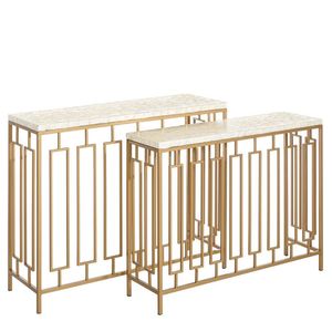 Table console moderne en or avec plateau en marbre, cadre en métal, design avec plateau miroir - Meubles de salon de luxe modernes pour usage hôtelier - Product Image 1