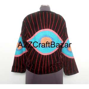 Veste décontractée d'extérieur en velours respirant doublée de coton, broderie florale à la main, longueur classique, pour l'hiver et l'automne, vente en gros - Product Image 5