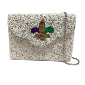 Beaded Fleur De Lis Wristlet Women's Zipper Closure Purse Elegant Mardi Gras Accessory Daily Use <b>Handbag</b> - Product Image 2