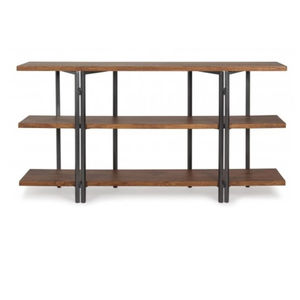 Table Console industrielle moderne et durable en bois de manguier et en fer Style ferme pliable pour chambre à coucher, salle à manger, salon et entrée - Product Image 1
